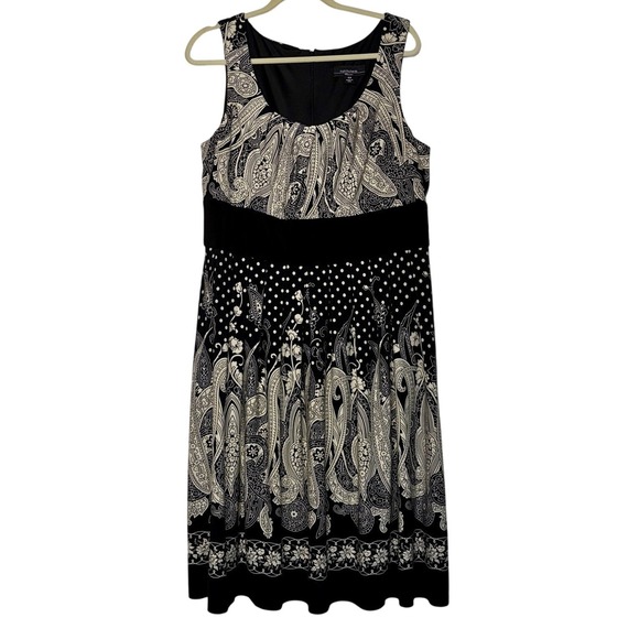 R&M Richards Dresses & Skirts - R&M Richards‎ Dress Womens 16W Paisley Polka Dot Empire Waist Sleeveless Black